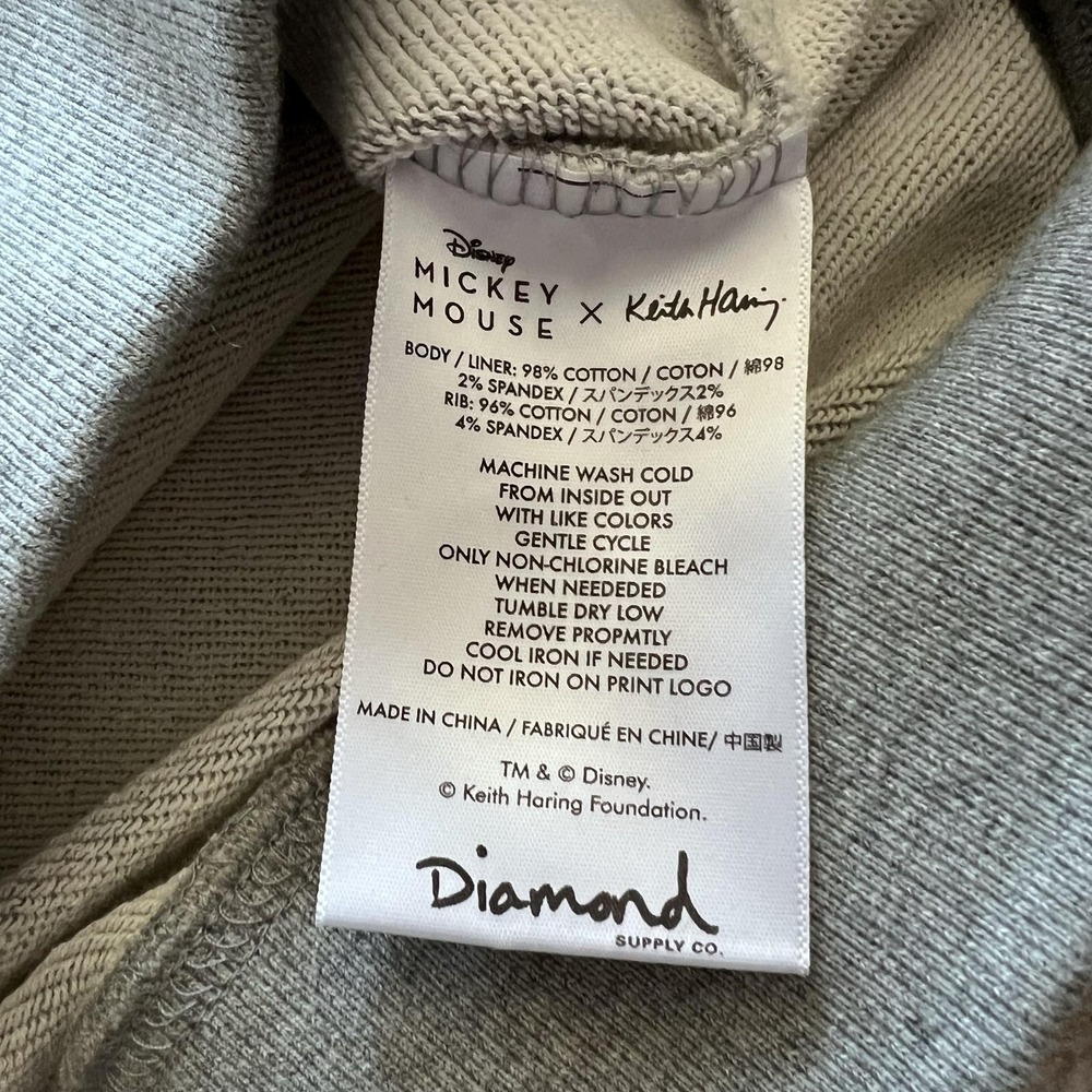 Diamond Supply Mickey Mouse X Keith Haring Hoodie Mens Large Gray Graphic Fleece - Picture 9 of 15